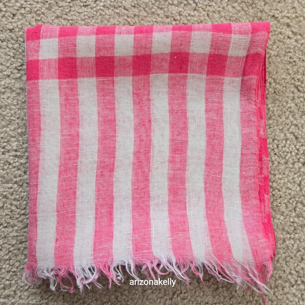 Max Mara Linen Scarf Check Gingham Pink & White